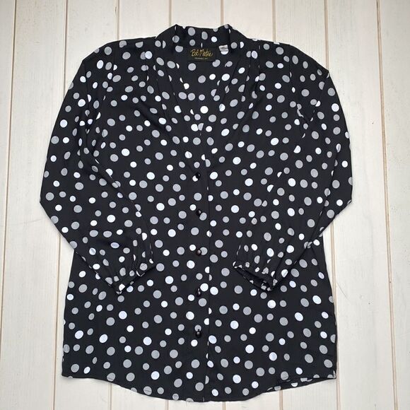 Bob Mackie Polka Dot Long Sleeve Shirt Top - Picture 4 of 12